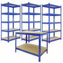 Set 3 Scaffali ad Incastro con Banco da lavoro da 120 cm e Martello Piani in MDF Struttura in Acciaio Blu-1