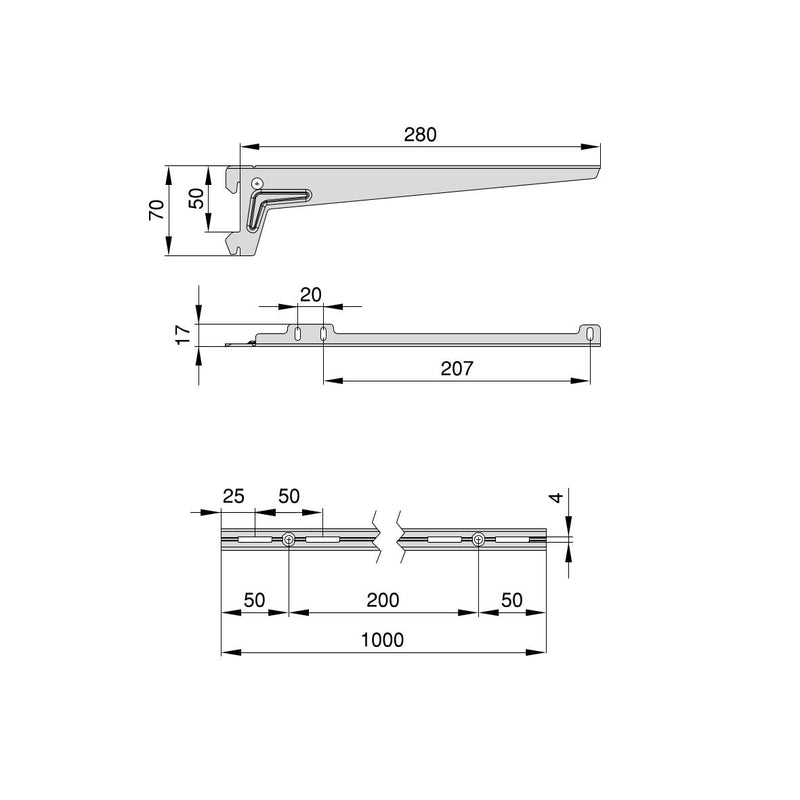 Kit di 3 mensole con staffe e supporti a parete Jagmet, lunghezza 230 mm,  Acciaio, Verniciato bianco