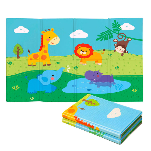 Tappeto Morbido per Bambini 120x90x0,8 cm Pieghevole Doppia Grafica Giungla Multicolore sconto