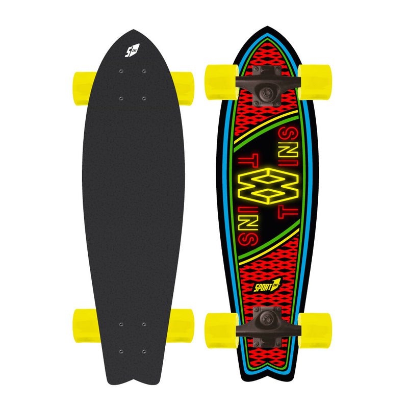 Skateboard con Tavola 70 cm in Legno Coda di Rondine Twins Giallo/Azzurro e Rosso/Giallo-3