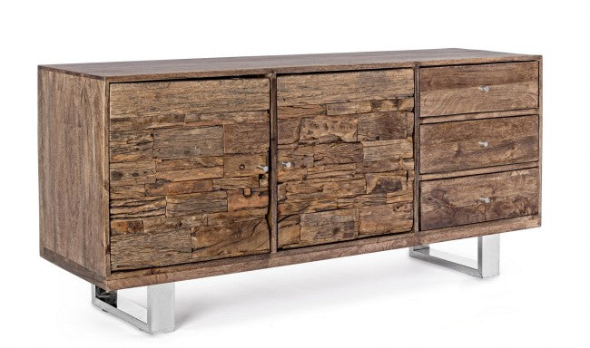 Credenza 2 Ante 3 Cassetti 160x45x75 cm in Legno Marrone-1