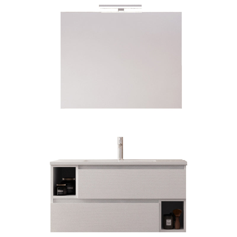 Mobile Bagno Sospeso 90 cm Lavabo e Specchio Bonussi Cassiopea Larice Bianco-1