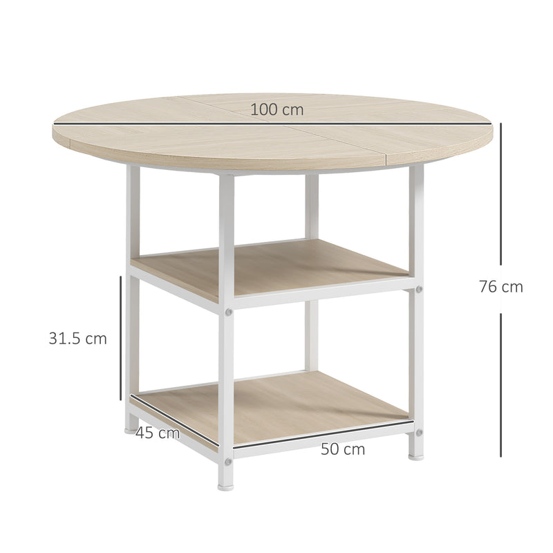 Tavolo da Pranzo 4-6 Persone Ø100x76 cm con Ripiani in Acciaio e MDF Rovere e Bianco-3