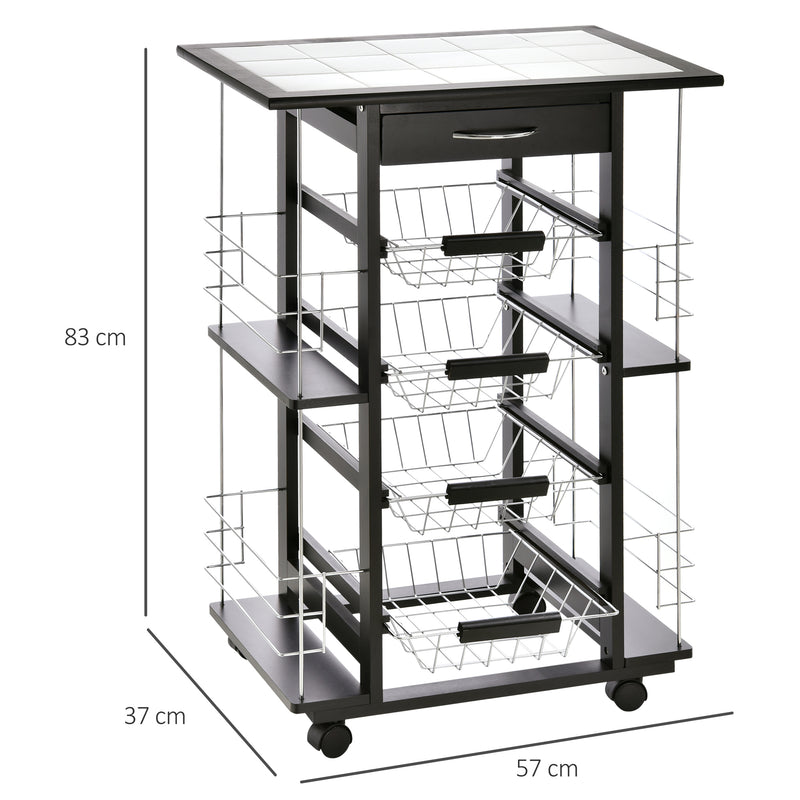 Carrello da Cucina 4 Ripiani 40x26x90 cm in Metallo Filo Nero