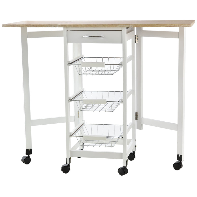 Carrello da Cucina 37x37x77,5 cm 3 Cestini 1 Cassetto e Ribalte Bianco e Legno-1