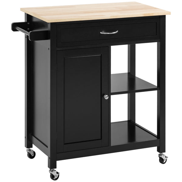 Carrello da Cucina 83x45x88 cm 1 Cassetto 1 Armadietto 2 Ripiani in MDF e Acciaio Nero sconto