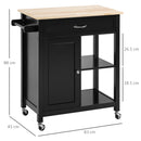 Carrello da Cucina 83x45x88 cm 1 Cassetto 1 Armadietto 2 Ripiani in MDF e Acciaio Nero-3