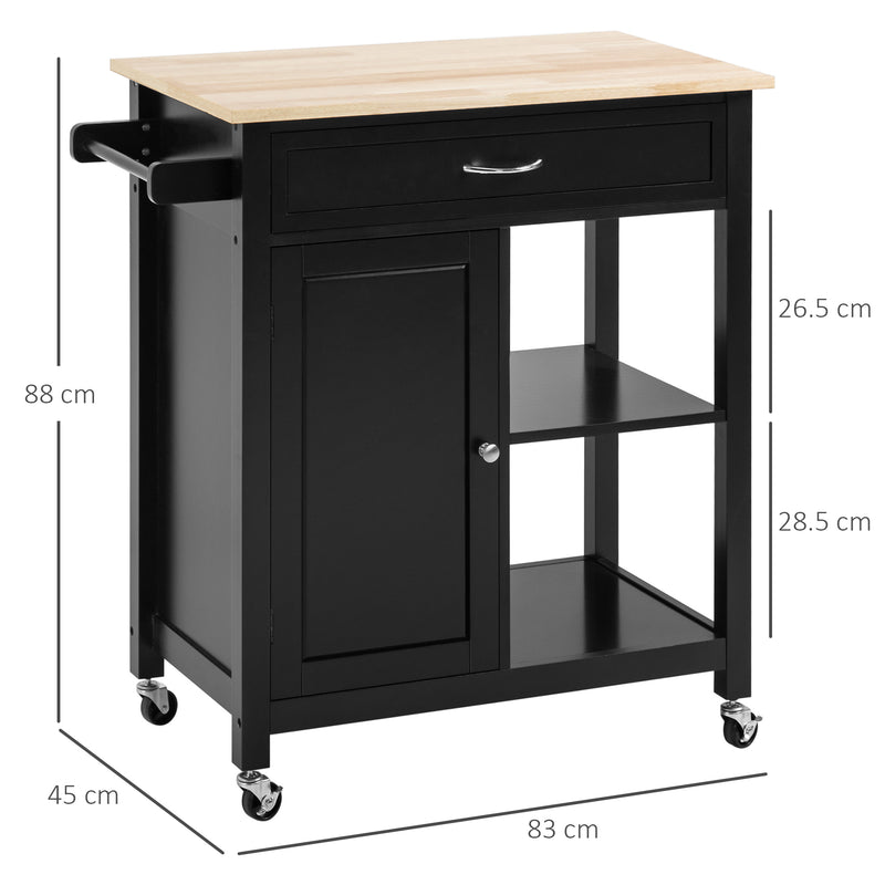 Carrello da Cucina 83x45x88 cm 1 Cassetto 1 Armadietto 2 Ripiani in MDF e Acciaio Nero-3