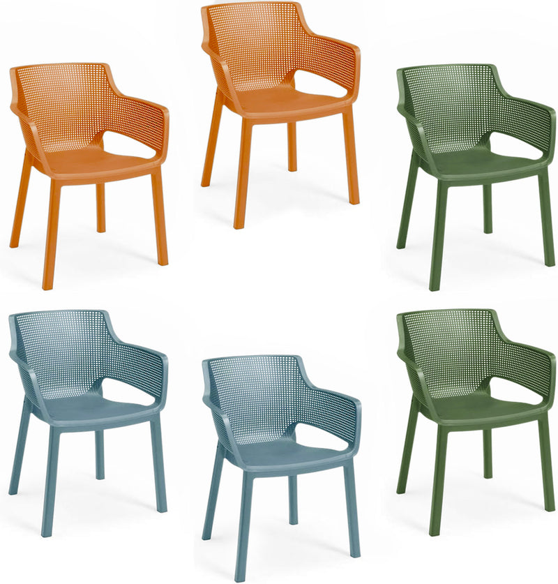 Set 6 Sedie da Giardino 61x54x79h cm Elisa Chair Verde Arancio e Azzurro-1