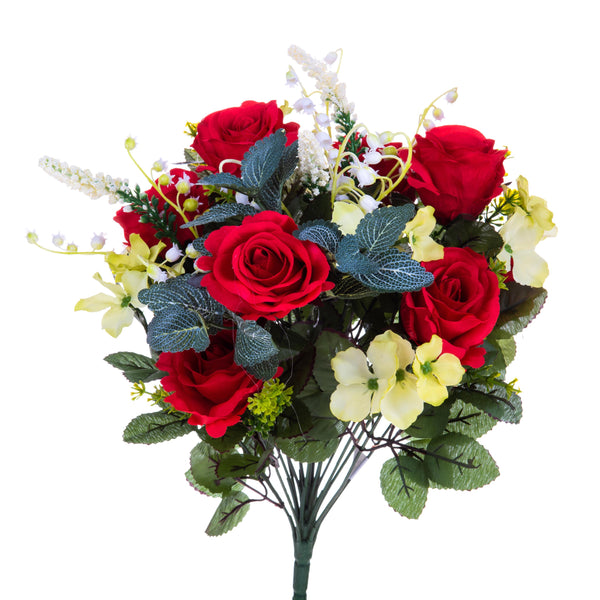 Set 2 Bouquet Artificiale Rose con Mughetti Altezza 43 cm Rosso acquista