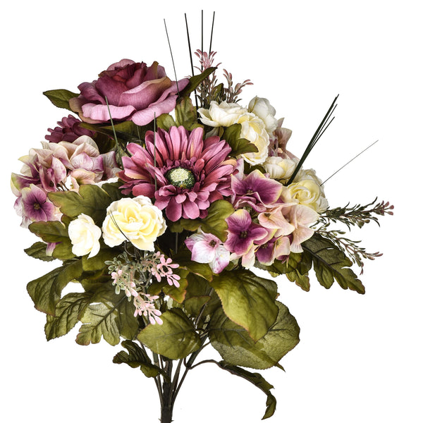 sconto Set 2 Bouquet Artificiale di Ortensie con Rose Altezza 34 cm Viola