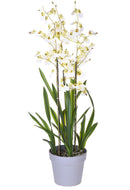 Orchidea Artificiali Oncidium a 3 Diramazioni con Vaso Altezza 45 cm Bianco-1