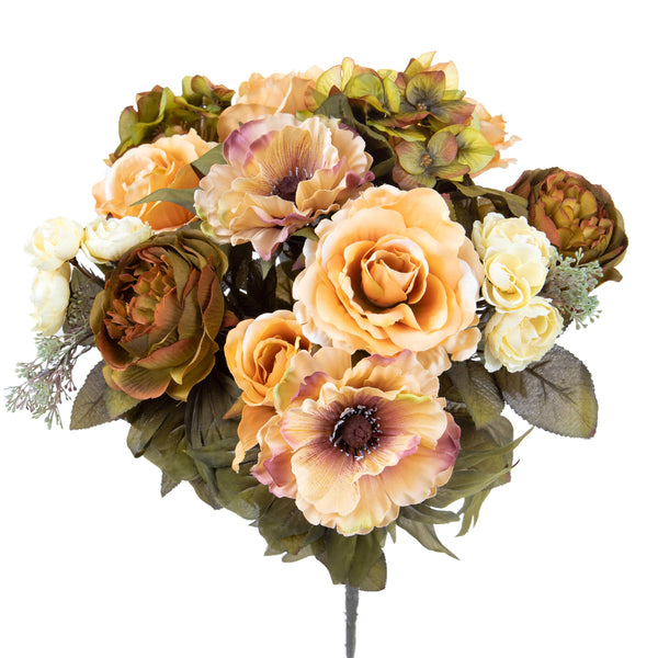 online Set 2 Bouquet Artificiale Composta da Rose e Ortensie Altezza 34 cm Marrone