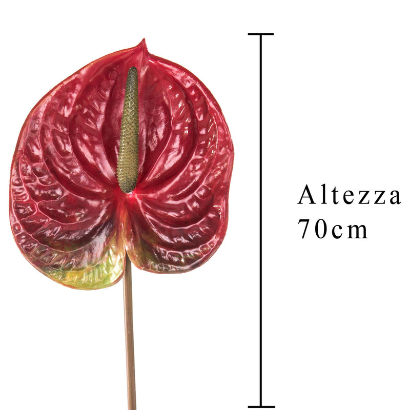 3 Fiori Artificiali di Anthurium Altezza 70 cm Rosso-2