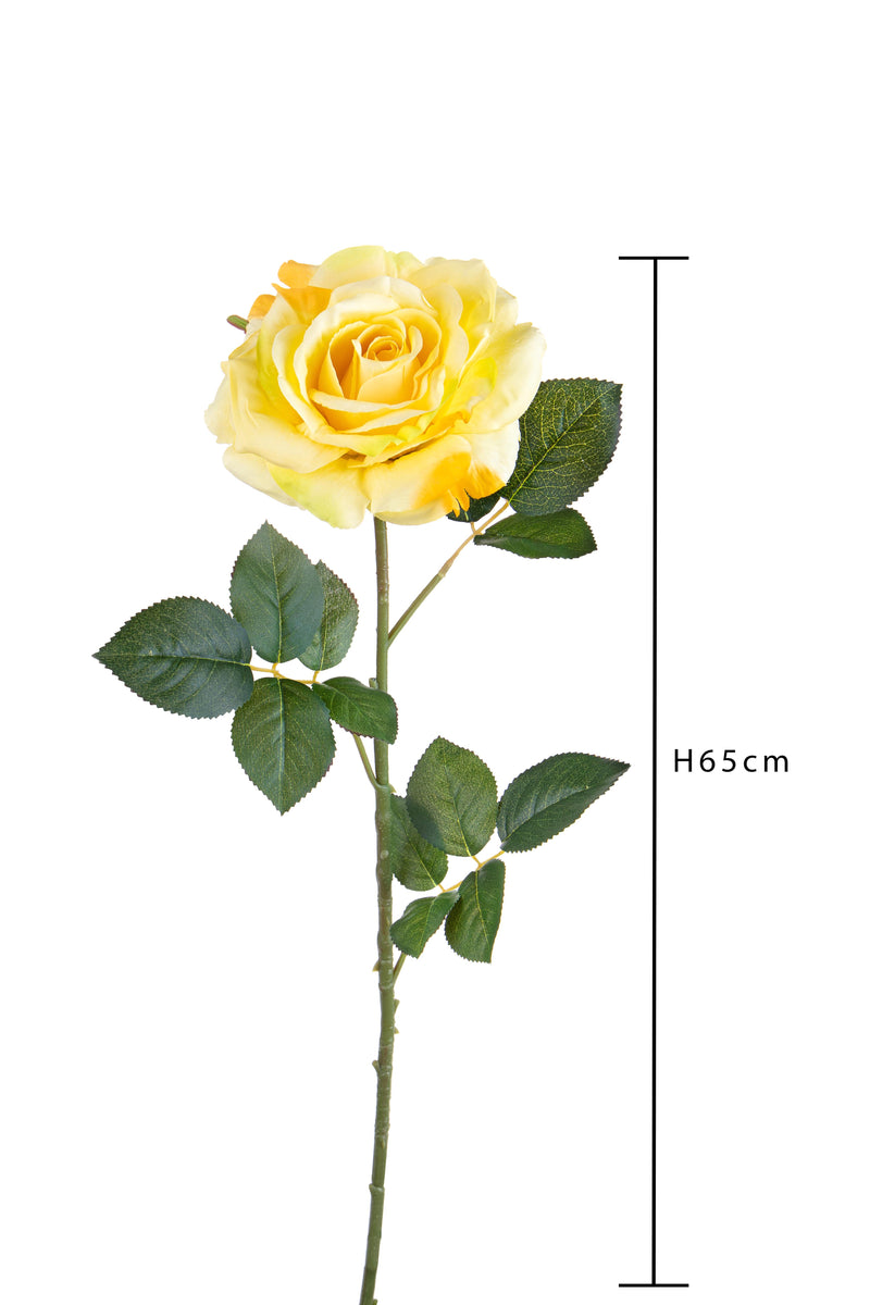 3 Rose Artificiali Aperta Altezza 65 cm Giallo-2