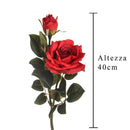 3 Rose X 2 Artificiali con Gambo Corto Altezza 40 cm Rosso-2