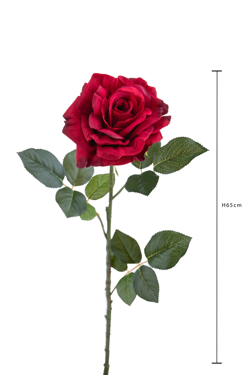 3 Rose Artificiali Aperta Altezza 65 cm Rosso-2