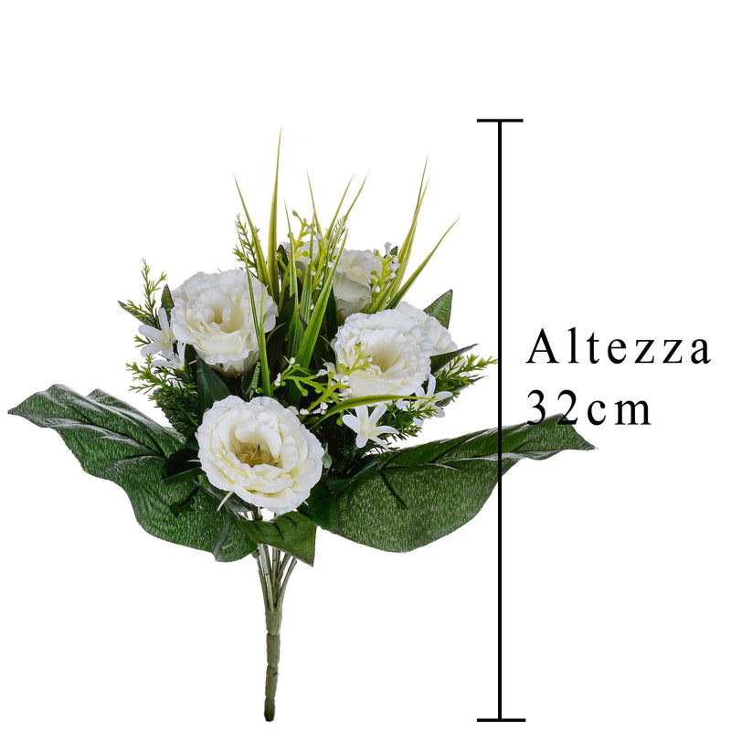 2 Bouquet Artificiali di Lisiantus Altezza 32 cm Bianco-2