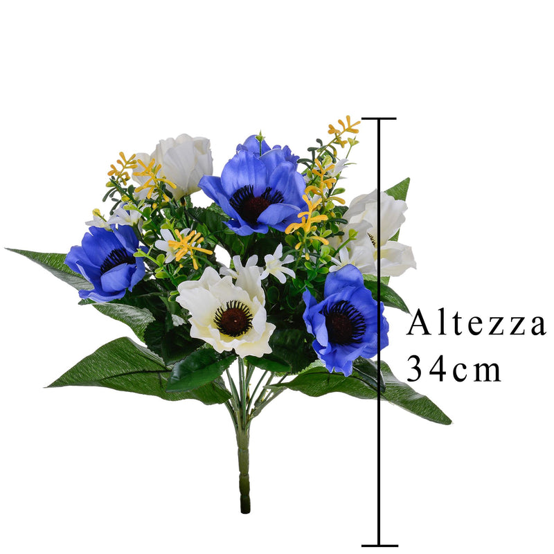 2 Bouquet Artificiali di Anemoni Altezza 34 cm Blu-2