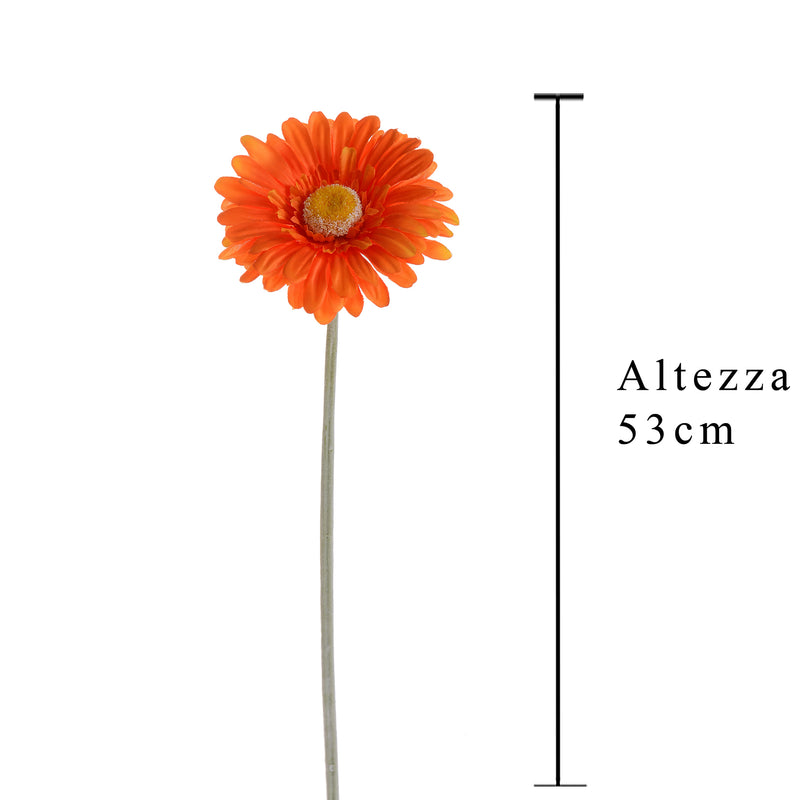 6 Fiori Artificiali di Gerbera Altezza 53 cm Arancio-2