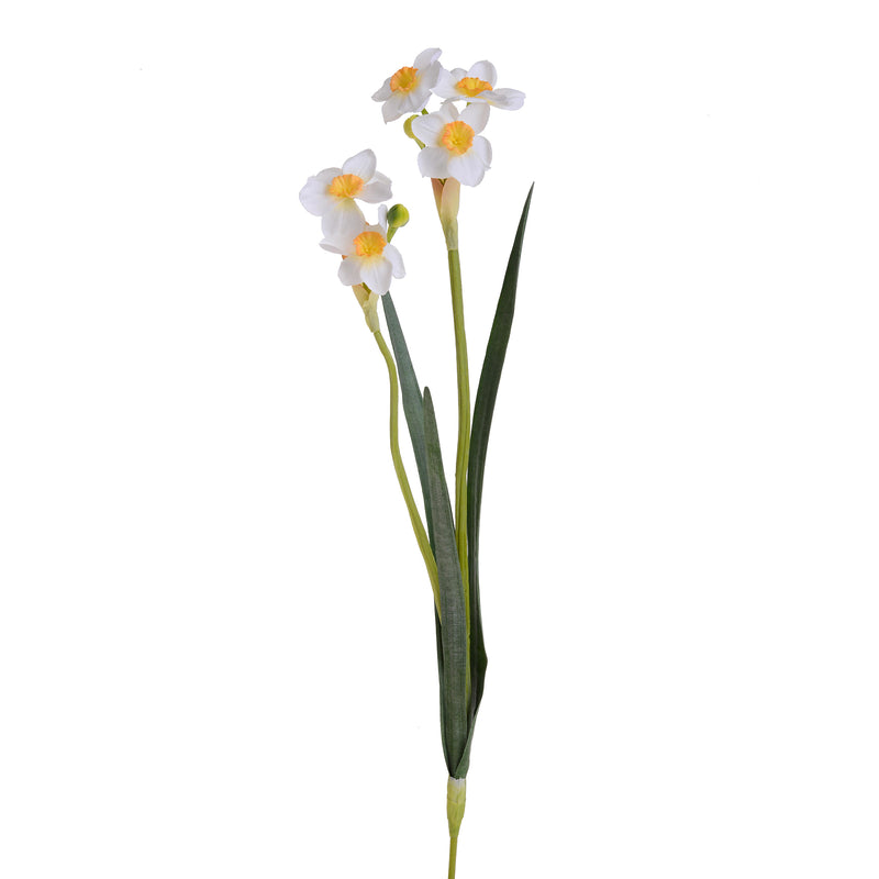 3 Giunchiglia con 2 Fiori Artificiali Altezza 55 cm Bianco-1