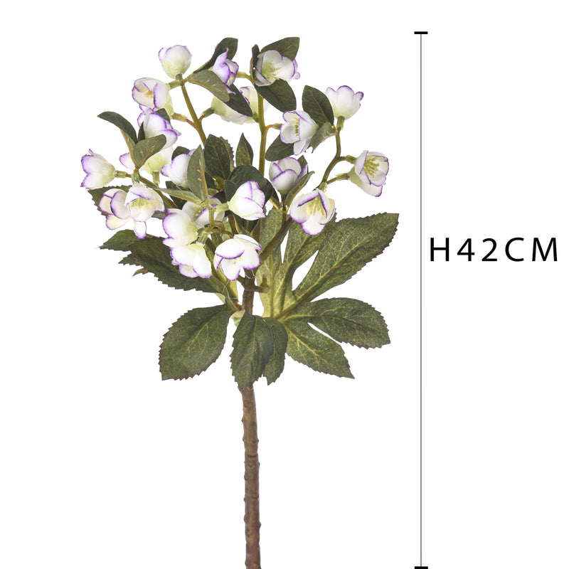 2 Rami Artificiali di Helleborus Altezza 42 cm Bianco-2