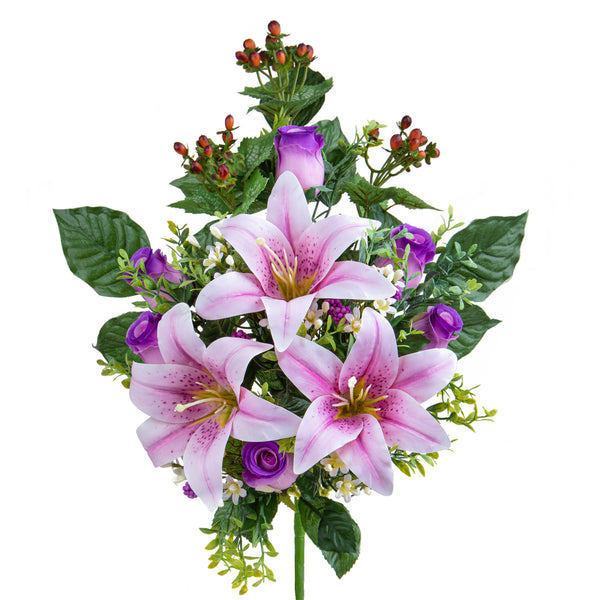 Set 2 Frontale Artificiali Lilium/Rose 54 cm Viola sconto