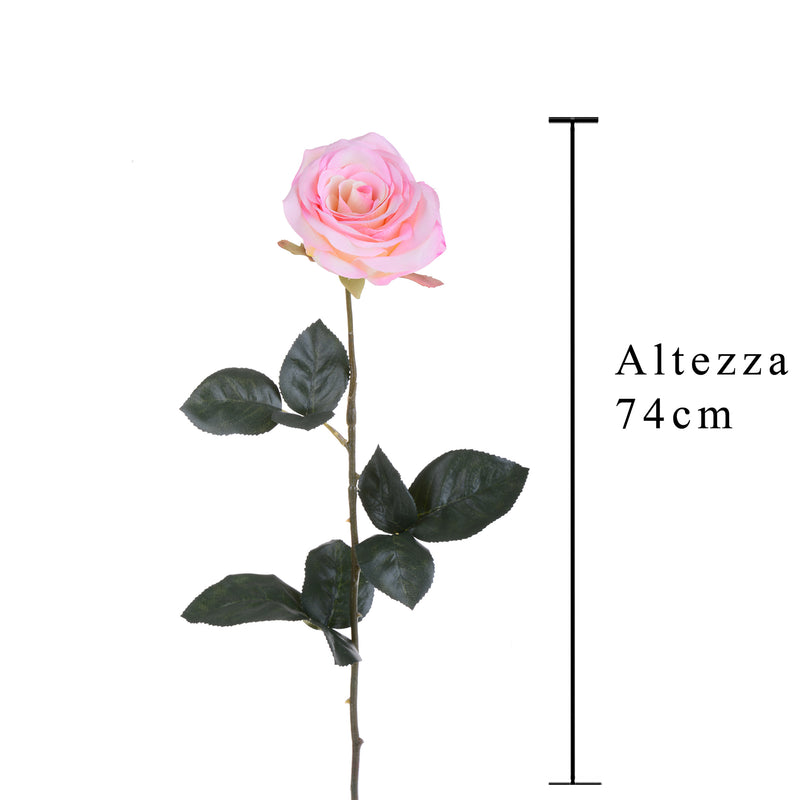 4 Rose Artificiali Aperta Altezza 74 cm Rosa-2