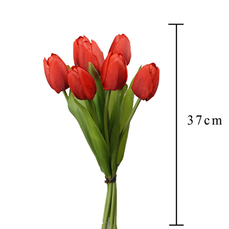 2 Mazzi di 7 Tulipani Artificiali Altezza 37 cm Rosso-2