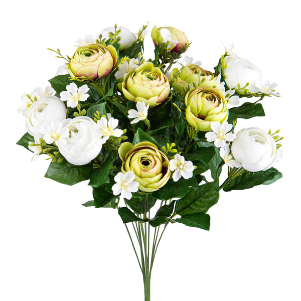 acquista Set 2 Bouquet Artificiale di Ranuncoli Composto da 13 Fiori Altezza 44 cm Verde