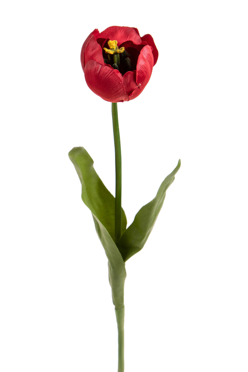 Set 12 Tulipani Artificiali con 2 Foglie Altezza 43 cm Rosso