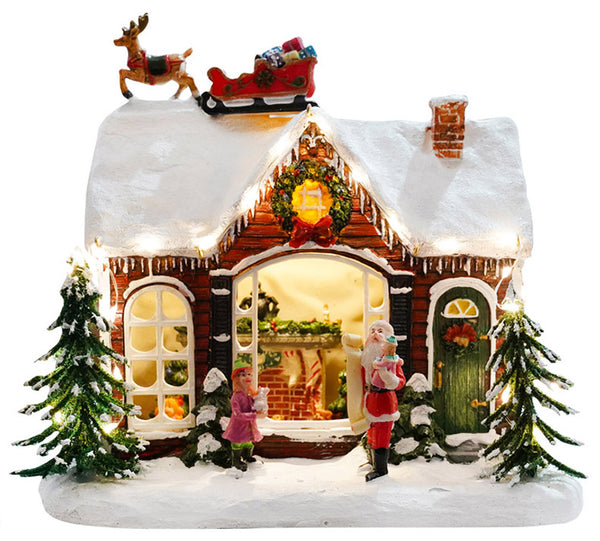 prezzo Casa di Babbo Natale 23x15x20,5 cm in Resina con Luci e Slitta