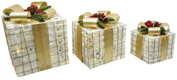 Set 3 Pacchi di Natale con LED in Plastica Oro e Bianco online