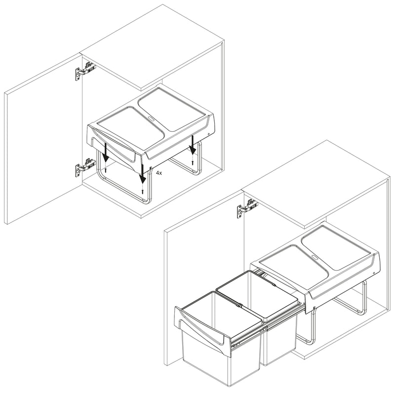 Set 2 Pattumiere Differenziata per Mobile 30 Litri in Acciaio e Plastica Emuca Grigio antracite-4