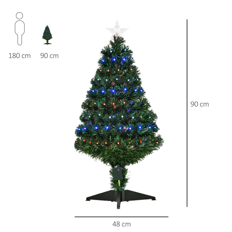 Albero di Natale Artificiale 90 cm 90 Rami con Luci LED e Fibre Ottiche Colorate Verde-3