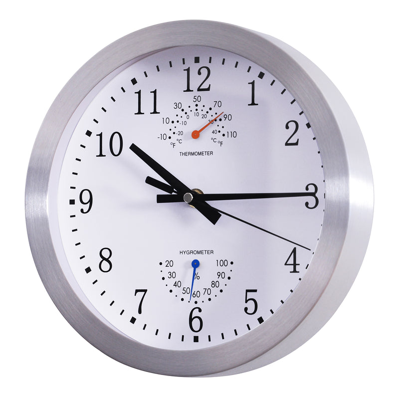 Orologio da Parete Movimento Silenzioso con Termometro e Barometro Argento  Ø24.8x4.2 cm