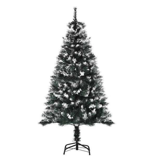 Albero di Natale Artificiale Innevato 150 cm 378 Rami con Bacche Verde sconto