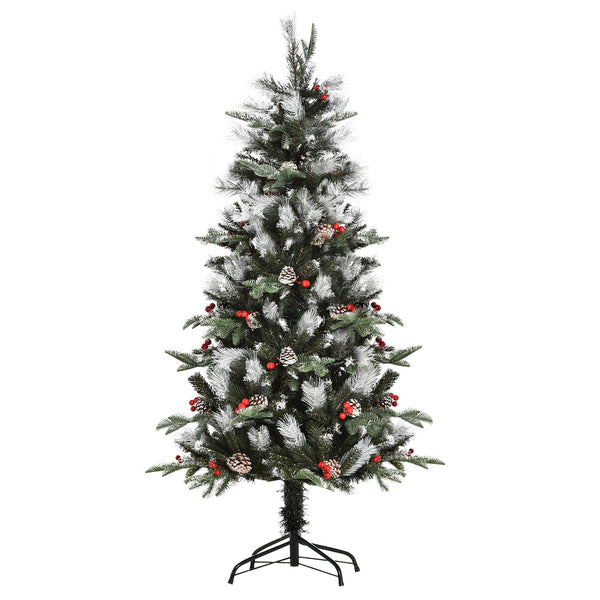 sconto Albero di Natale Artificiale Innevato 150 cm 440 Rami con Bacche Rosse e Pigne Verde