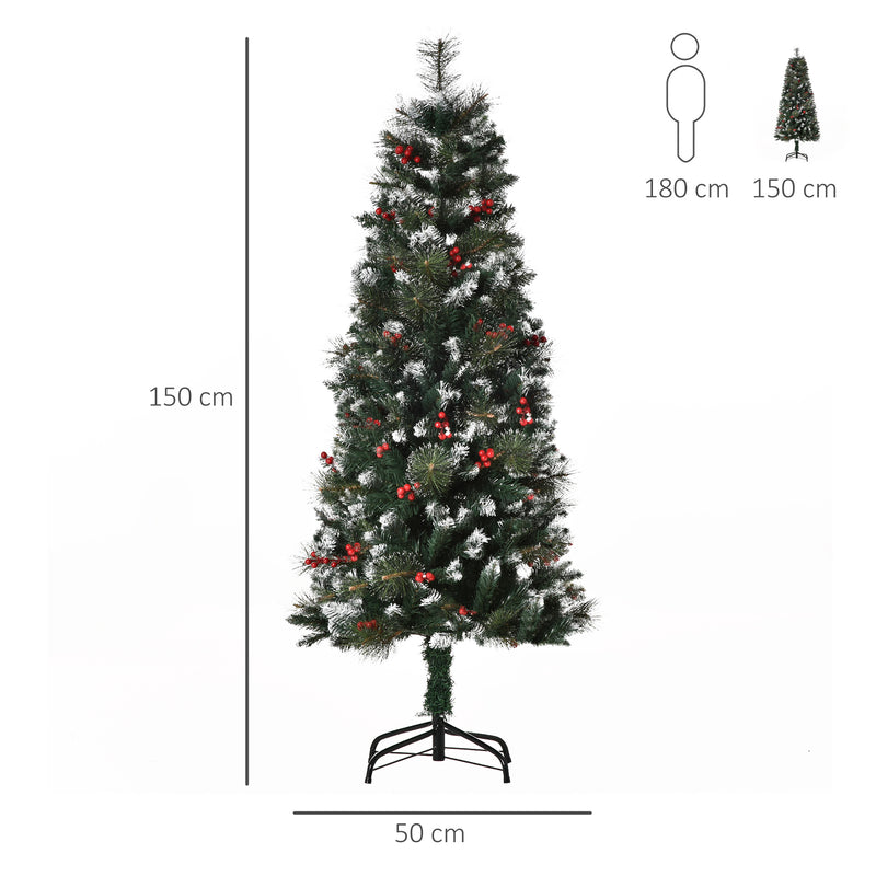 Albero di Natale Artificiale Innevato 150 cm 360 Rami con Bacche Verde-3