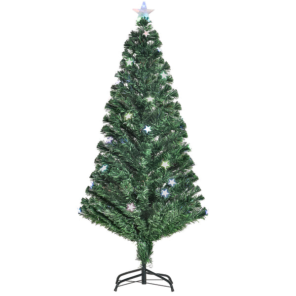 Albero di Natale Artificiale 150 cm 180 Rami 36 Luci LED e Fibre Ottiche Colorate Verde sconto