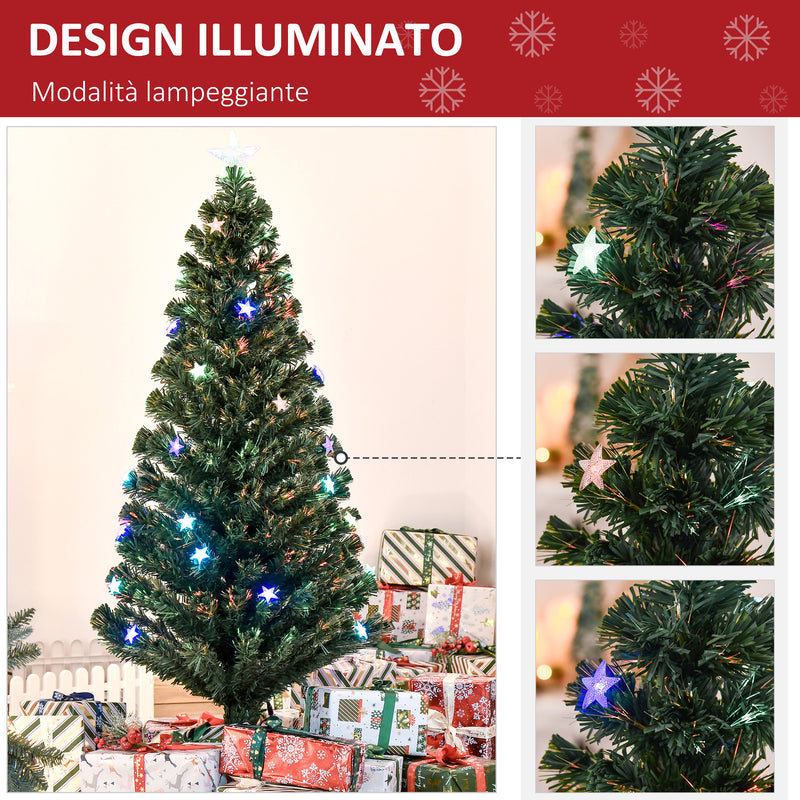 Albero di Natale Artificiale 150 cm 180 Rami 36 Luci LED e Fibre Ottiche Colorate Verde-4