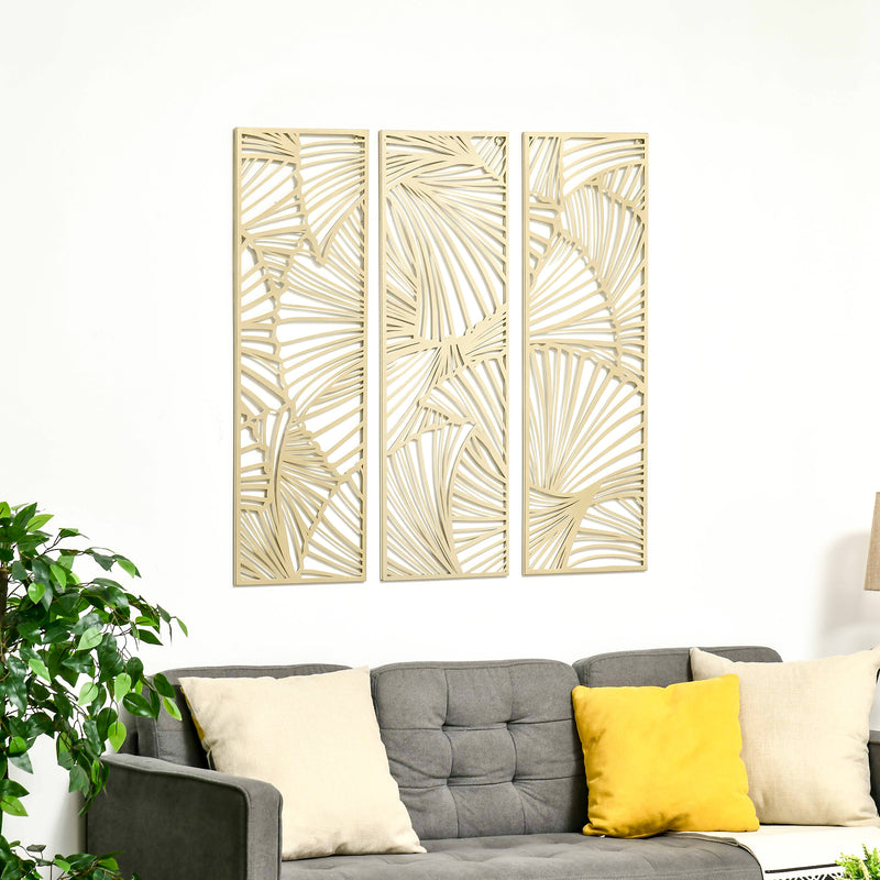 Decorazione Murale 3 Pezzi 30x90 cm in Metallo Foglie di Ginkgo Oro –  acquista su Giordano Shop