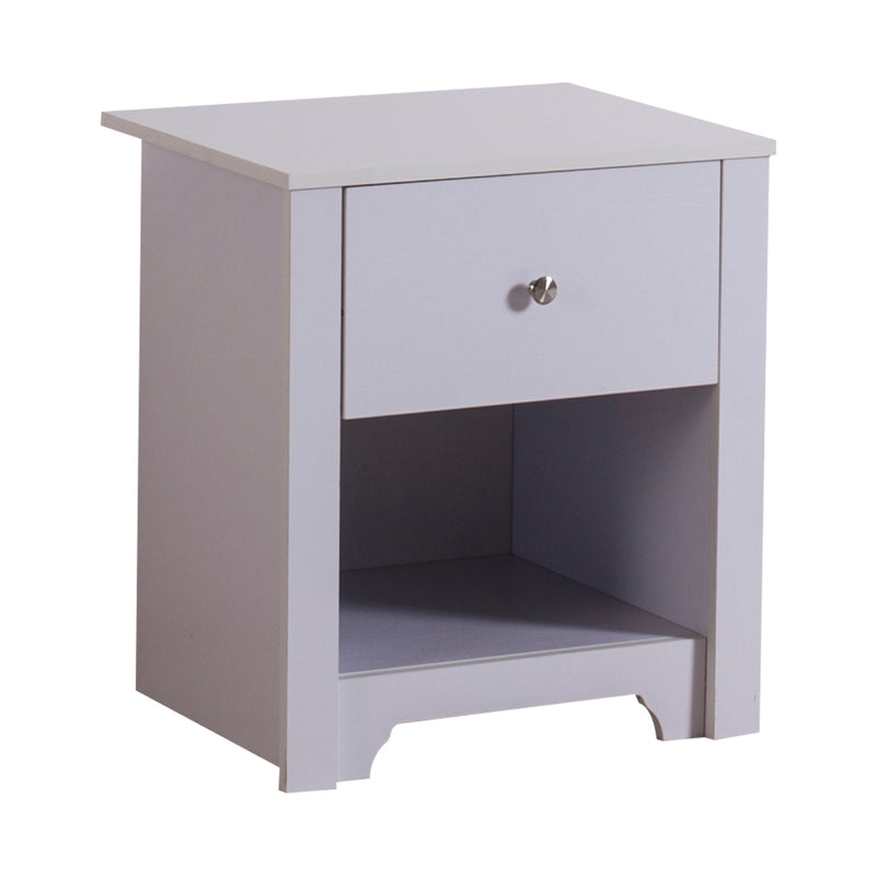 Comodino con Cassetto e Vano in Legno Bianco 53x42.5x59 cm -1