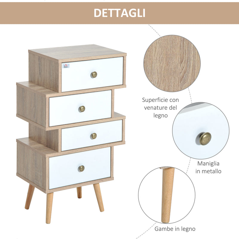 Cassettiera in Legno Stile Nordico Legno e Bianco 47x29.5x81 cm -4