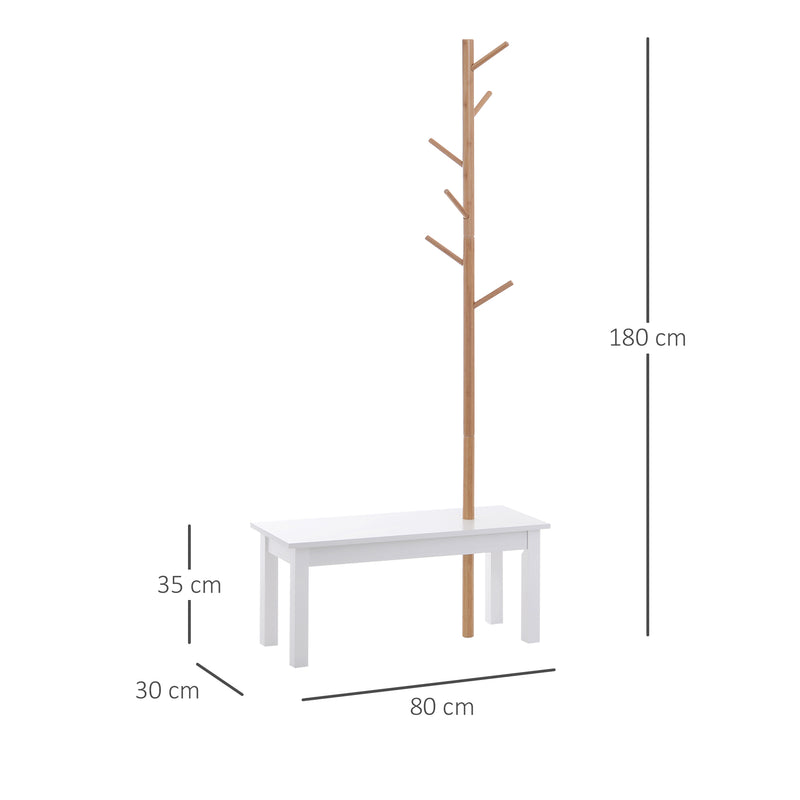 Panca con Appendiabiti in Bambù Bianco e Legno 80x30x180 cm -3