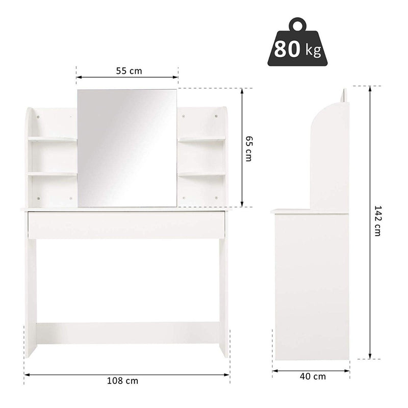 Consolle Trucco con Specchio 108x40x142 cm in Legno  Bianca-5