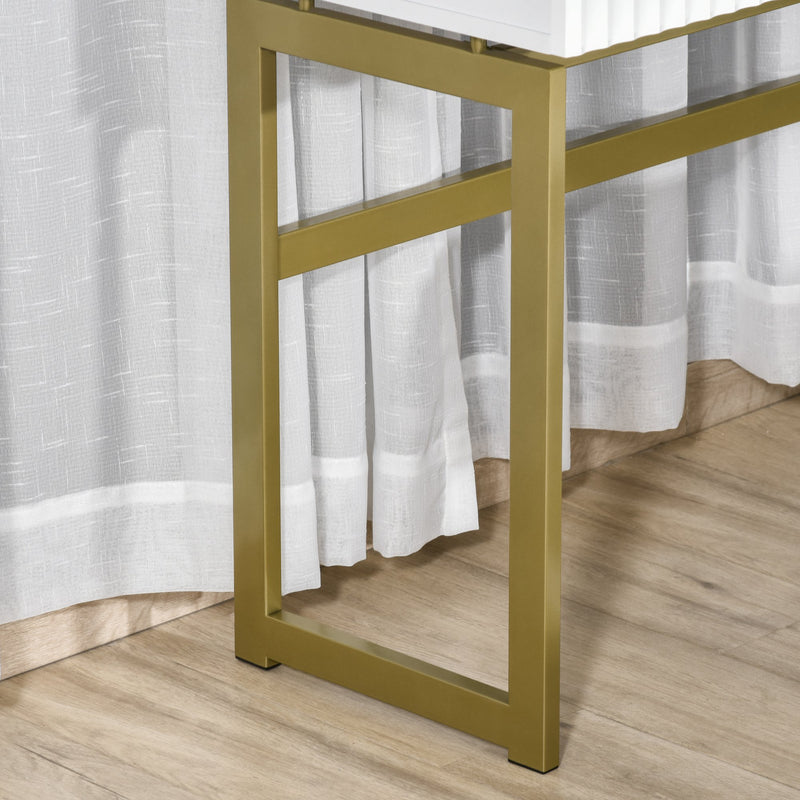 Consolle Trucco da Camera 100x40x76 cm in MDF e Metallo Bianco e Oro-9