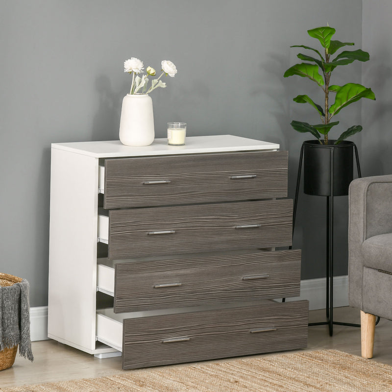 Cassettiera 4 Cassetti con Maniglie in Alluminio e Struttura in Legno 76x35x72 cm Bianco Grigio-7