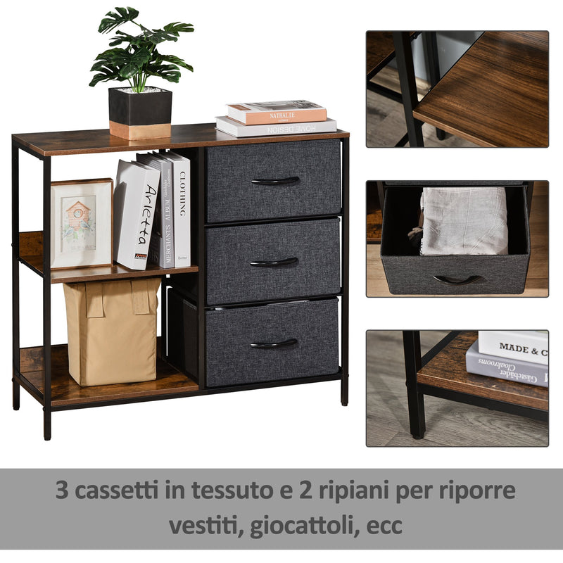 Cassettiera Multiuso con 3 Cassetti in Tessuto 80x29x71 cm Marrone – acquista  su Giordano Shop