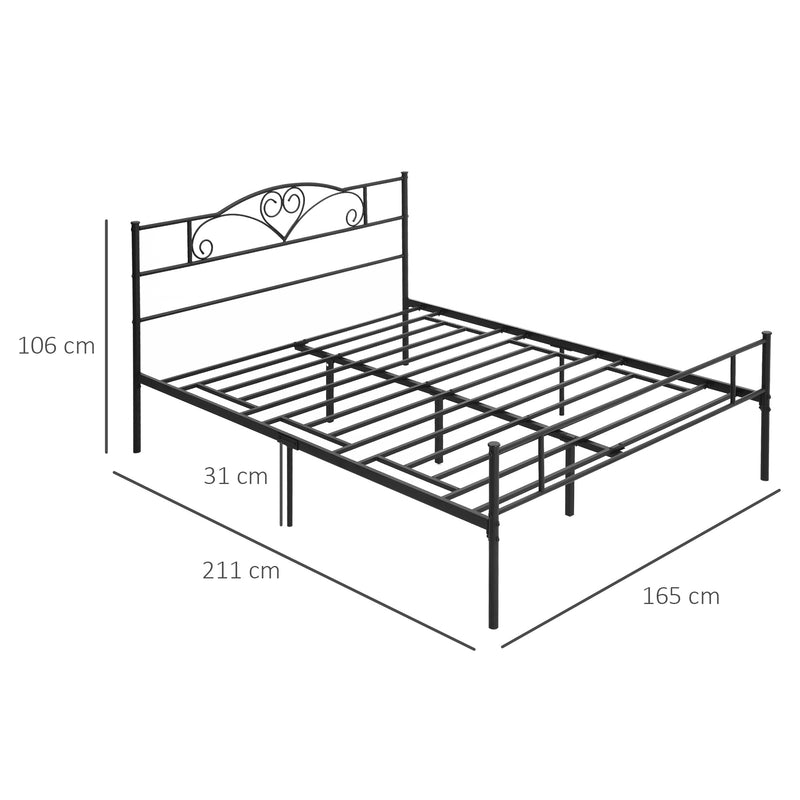 Struttura Letto Matrimoniale 160x200 cm in Acciaio con Doghe Integrate Nero-3